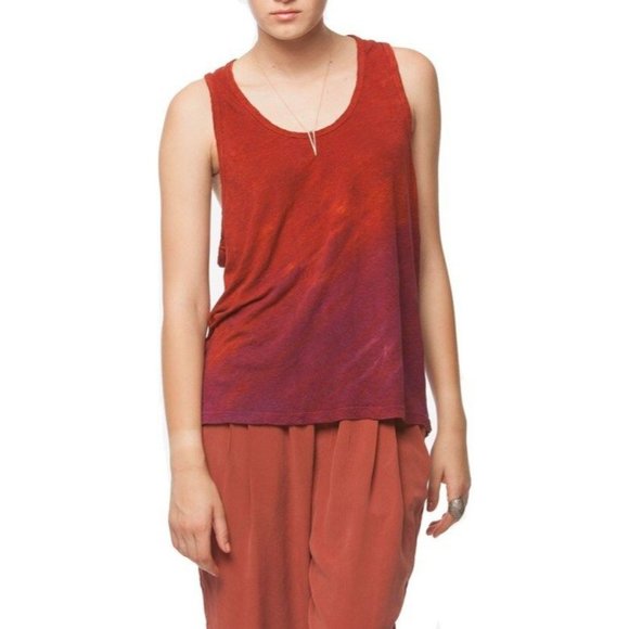 GYPSY 05 Global Village LINEN Racerback TANK Tie Dye TOP Sunset ORANGE Purple S - Picture 2 of 3